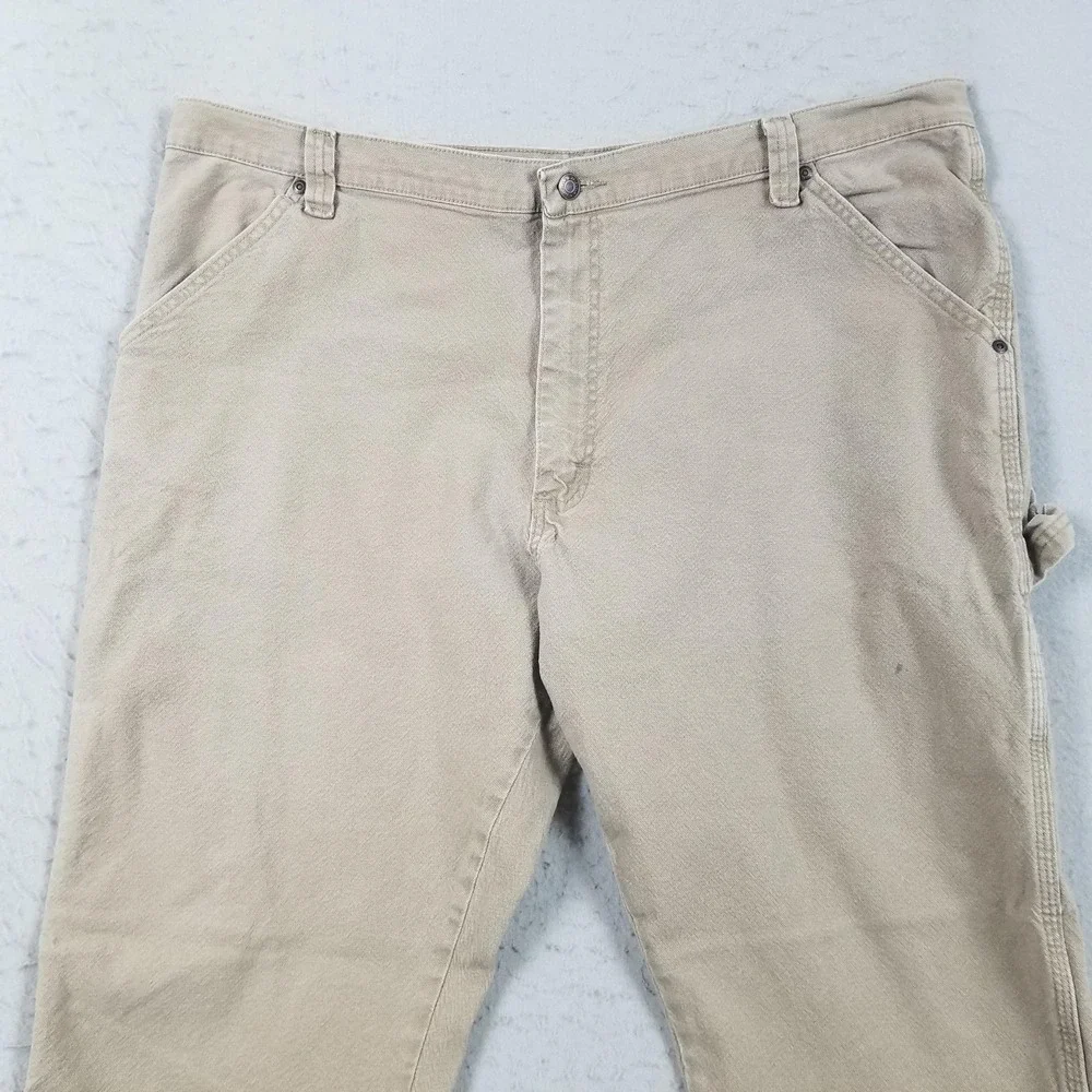 Wrangler Pants Mens 42x30 Beige Carpenter Denim Relaxed Fit Stretch Workwear